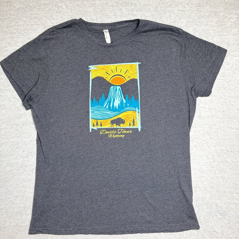 L.A.T Apparel Womens T-Shirt 2XL Gray Devils Tower Wyoming National Monument